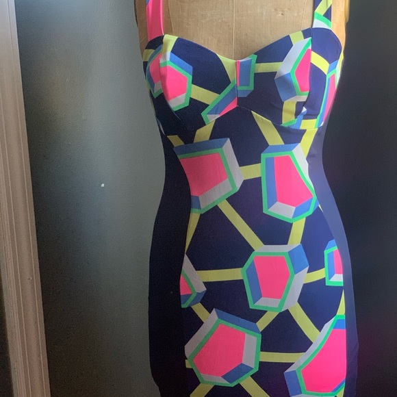Navy blue / bright colored dress - Picture 1 of 4